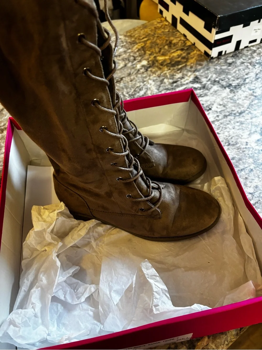 Shoe Dazzle Olive-Brown Lace-Up Over-the-Knee Boots